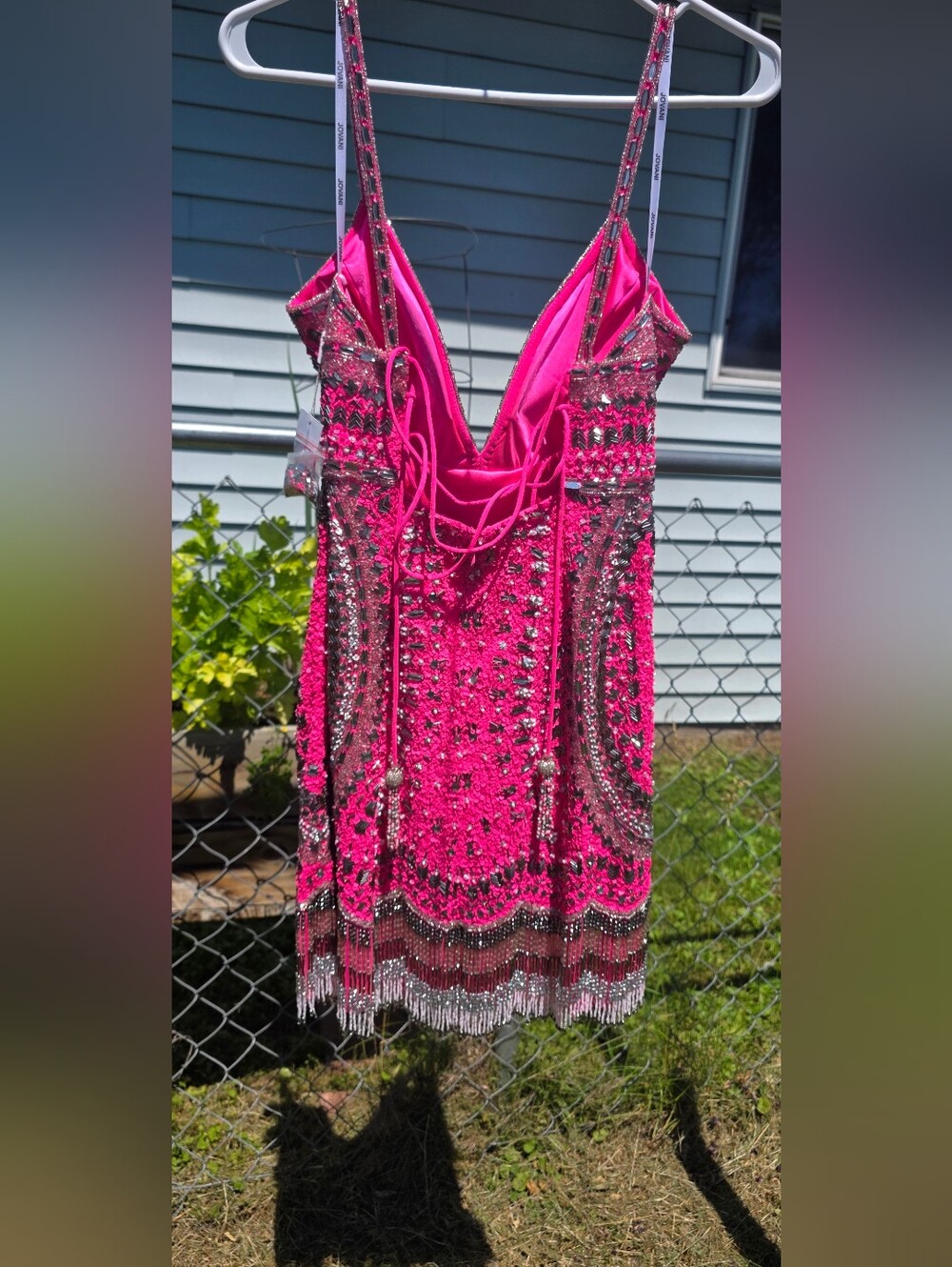 Jovani Hot Pink Beaded Fringe Mini Dress - Picture 2 of 3